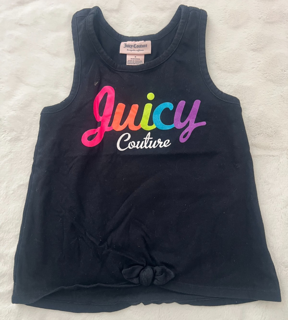 Juicy Couture Girls Size 5 Black Rainbow Logo Tie Front Tank Top Sleeveless